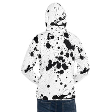 Load image into Gallery viewer, Koy King Splatter Hoodie (White) with red block, rear view, from one of the best Black-owned streetwear brand available to date.