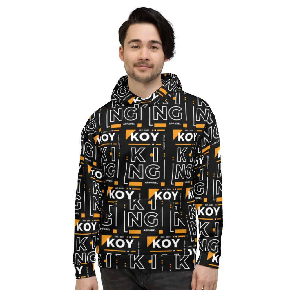 Koy King Block Pattern Hoodie (Black), front view, from one of the hottest Black-owned streetwear brands today.