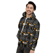 Load image into Gallery viewer, Koy King Block Pattern Hoodie (Black), left front view, from one of the hottest Black-owned streetwear brands today.
