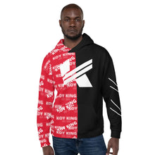 Load image into Gallery viewer, Koy King Jekyll/Hyde Hoode, red and black color scheme, front view, from one of the hottest Black-owned streetwear brands available today.
