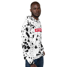 Load image into Gallery viewer, Koy King Splatter Hoodie (White), with red block, from one of the best Black-owned streetwear brands on the market.
